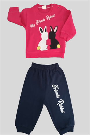 Kız Bebek Tavşan Desenli Sweatshirt Pantolon