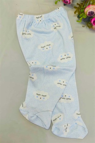 Yeni Doğan Erkek Bebek Bulut Desenli  Patikli Pantolon